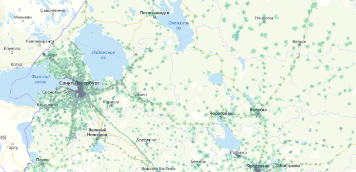 Зона покрытия МТС на карте Ханты-Мансийск 